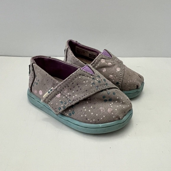 Toms Tiny Alpargata Slip-on Classics Gray Metallic Dot Canvas Toddler Kid T4 - Picture 5 of 12